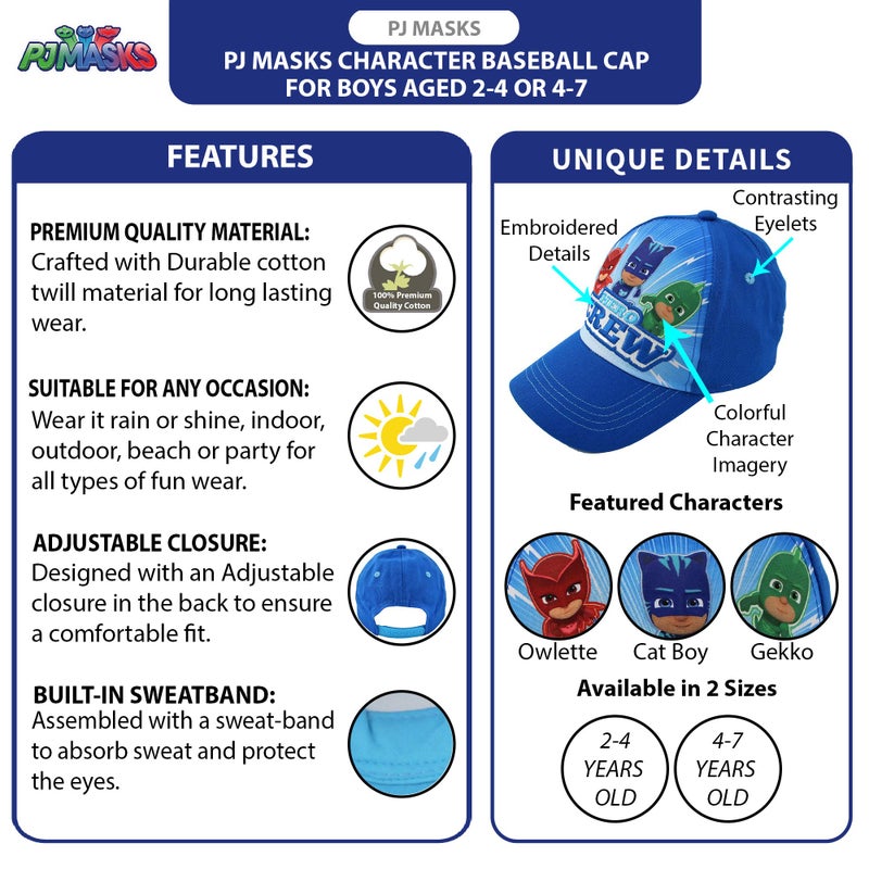 PJMASKS PJ Masks Boys Cotton Baseball Cap with Embroidery (Ages 2-7), Size Age 2-4, Pj Masks Blue - Image 2